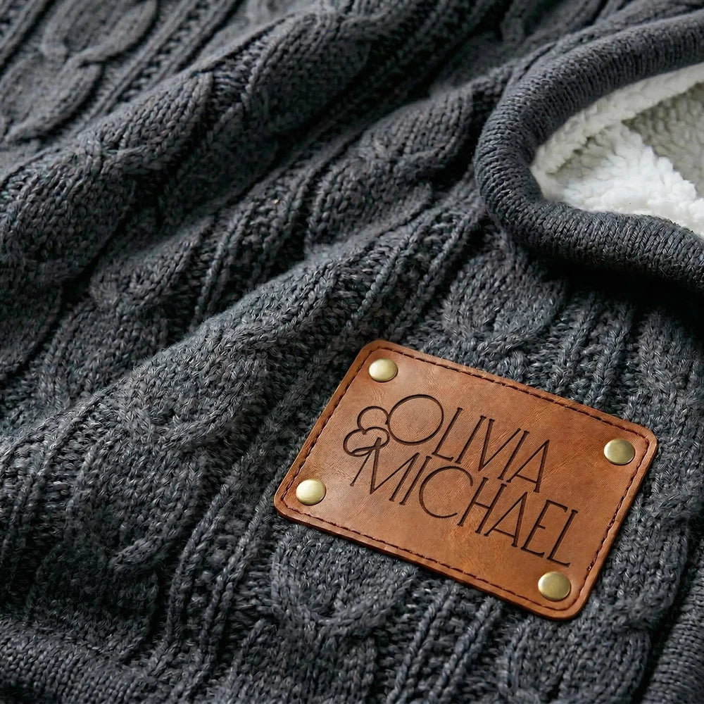 Personalized Cable Knit Sherpa Blanket