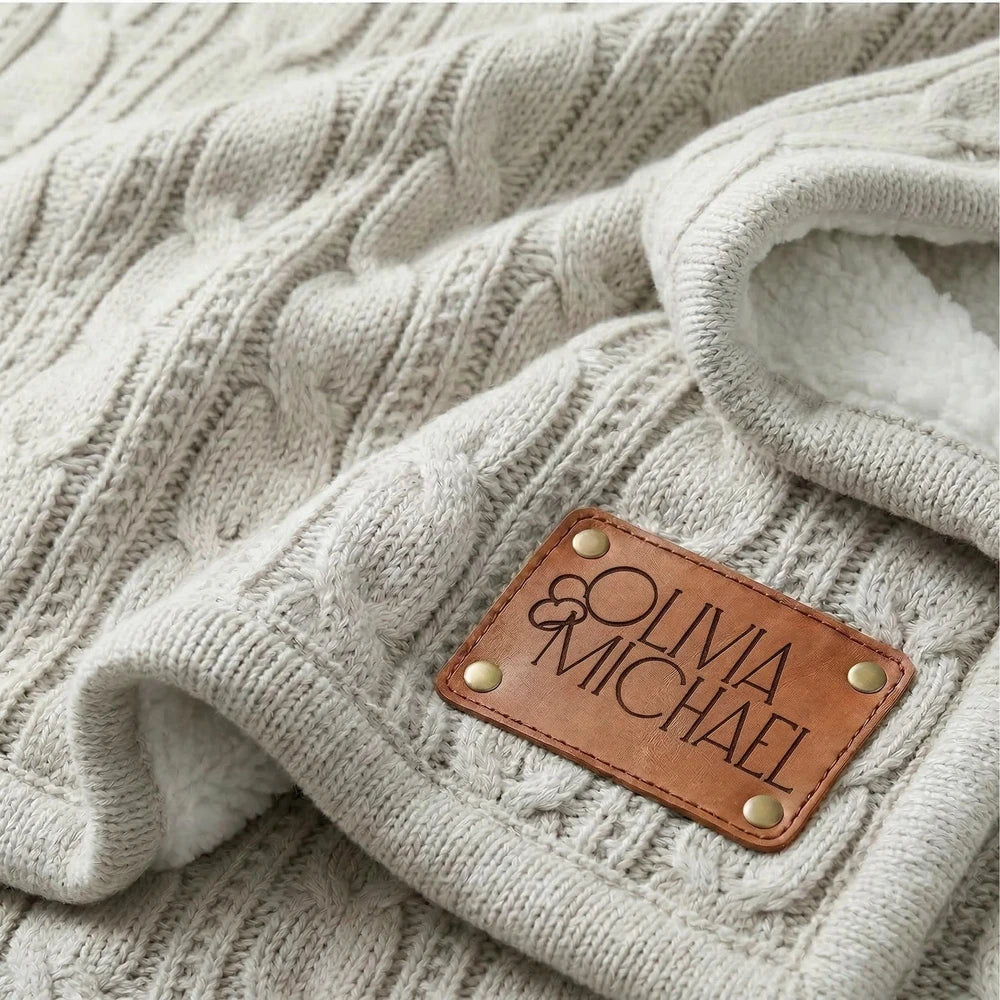 Personalized Cable Knit Sherpa Blanket