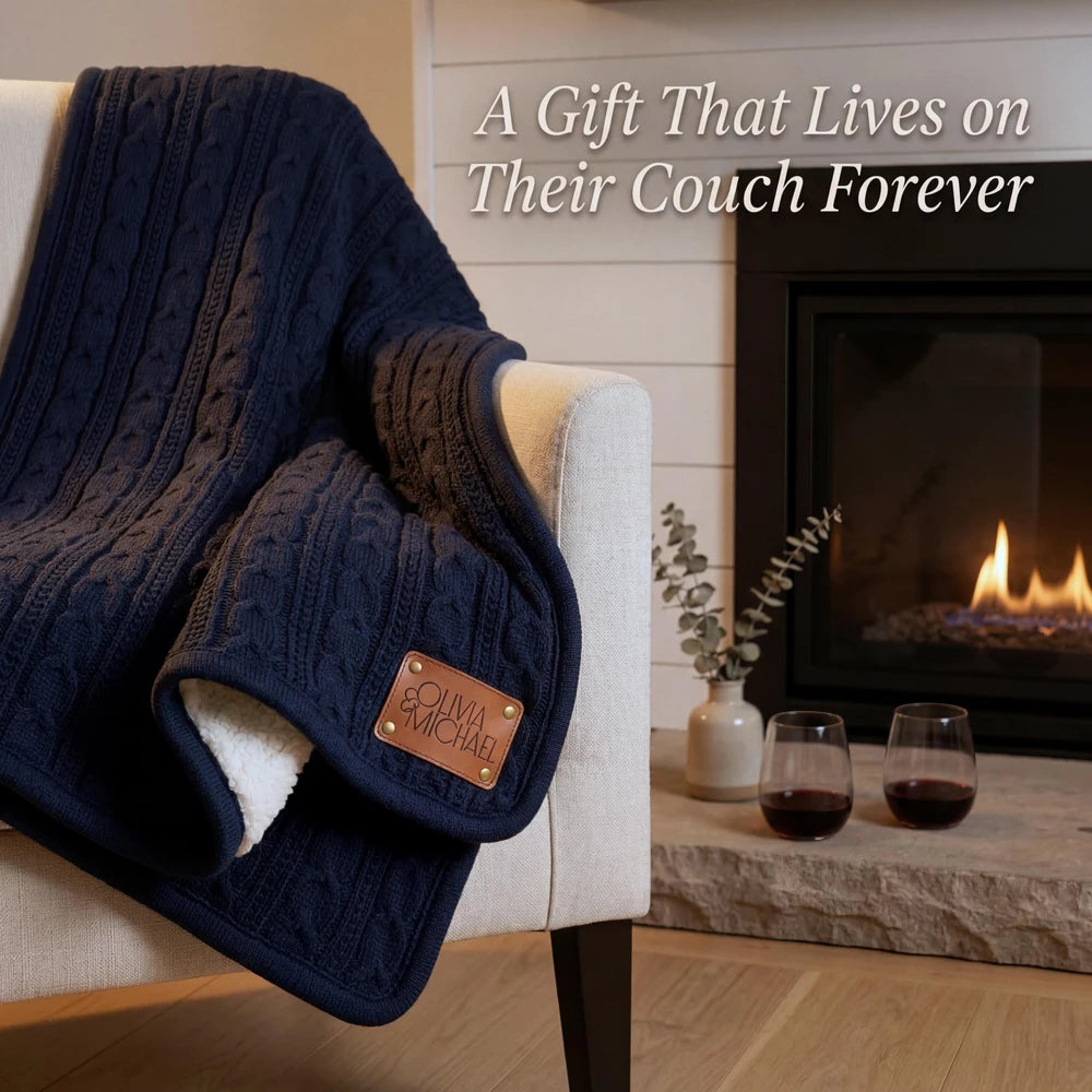 Personalized Cable Knit Sherpa Blanket