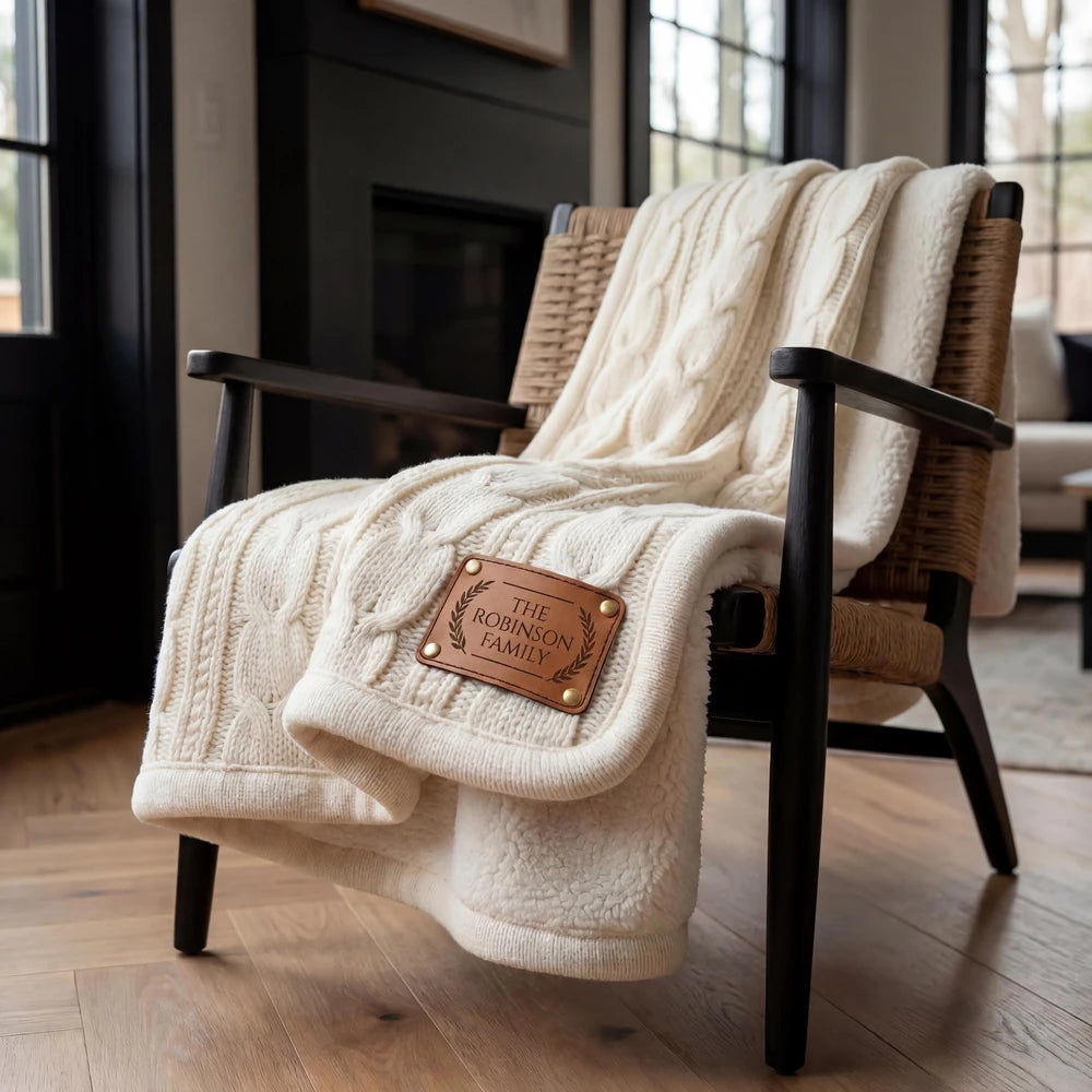Personalized Cable Knit Sherpa Blanket