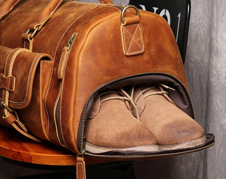 Monogrammed Full Grain Leather Duffel