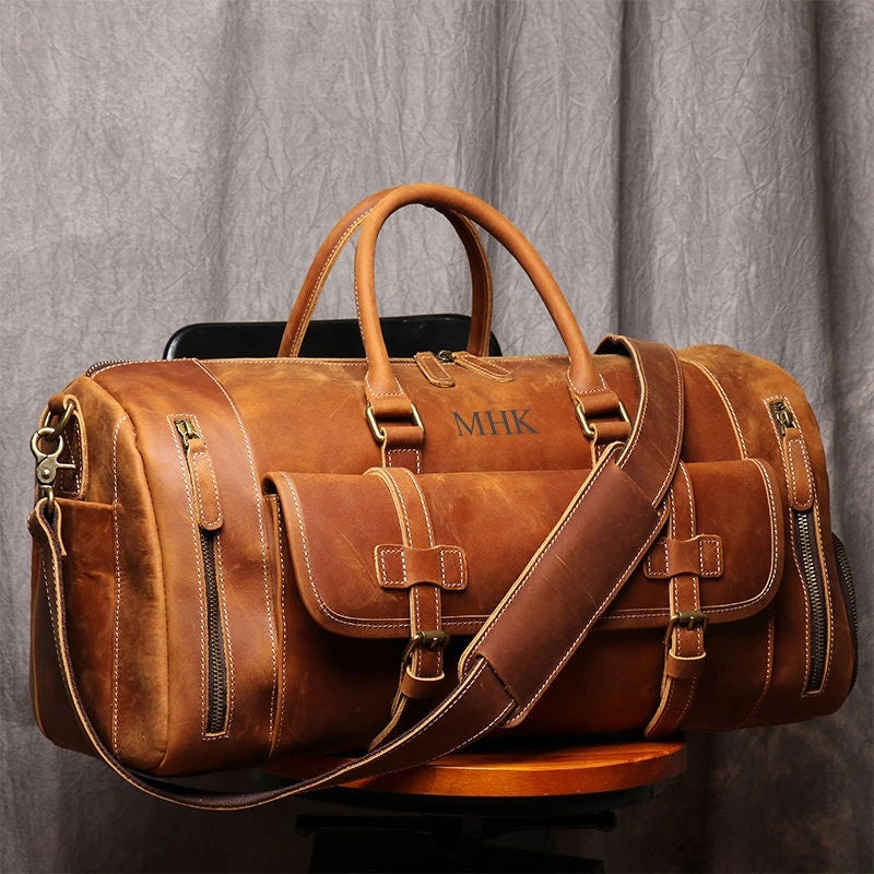 Monogrammed Full Grain Leather Duffel